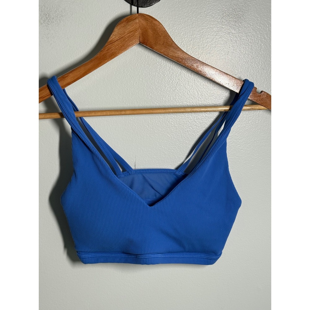 OFFLINE by Aerie Goals Ribbed Sports Bra Blue V-Neck Multi-Strap Med Support S